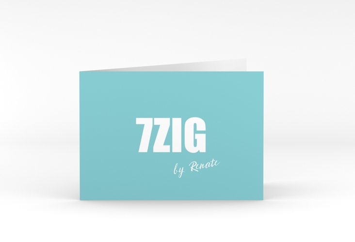 Einladung 70. Geburtstag Zig A6 Klappkarte quer tuerkis hochglanz