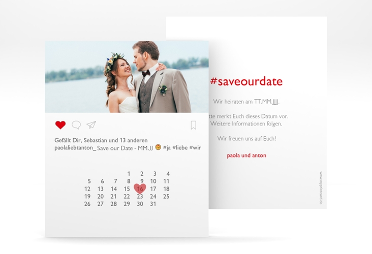 Save the Date-Kalenderblatt "Posting" Kalenderblatt-Karte weiss