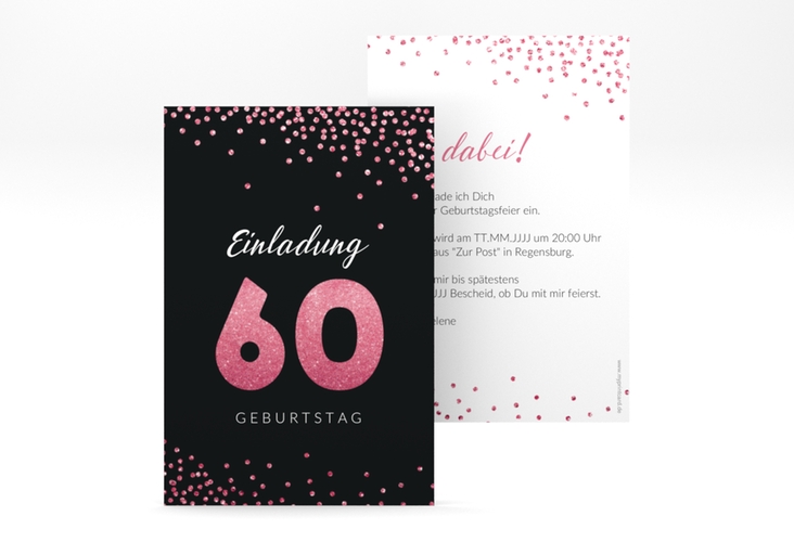 Einladung 60. Geburtstag Glitzer A6 Karte hoch pink