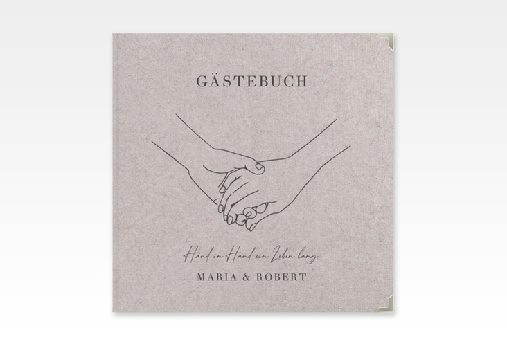 Gästebuch Selection Hochzeit Hands Leinen-Hardcover Kraftpapier mit sich haltenden Händen im Monoline-Stil