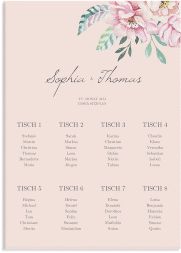 Klick: Details zu Sitzplan Leinwand Hochzeit "Blooming" anzeigen Sitzplan Leinwand Hochzeit Blooming 50 x 70 cm Leinwand rosa