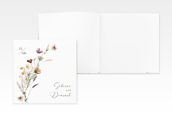 Gästebuch Creation Hochzeit Sauvages 20 x 20 cm, Hardcover weiss mit getrockneten Wiesenblumen