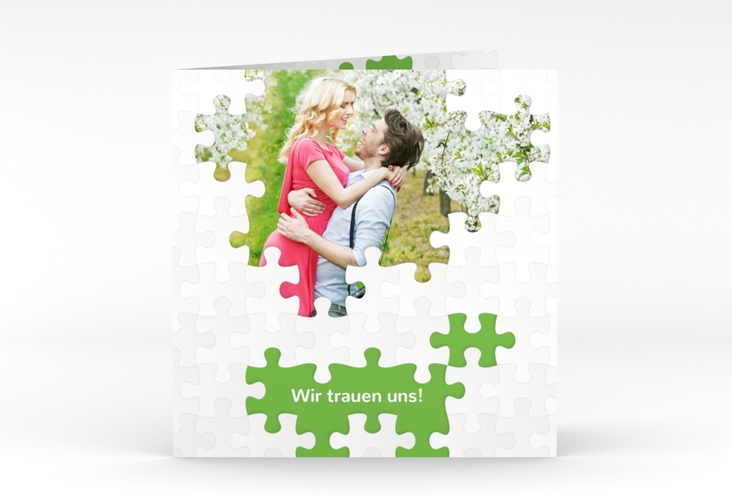 Hochzeitseinladung "Puzzle" quadratische Klappkarte