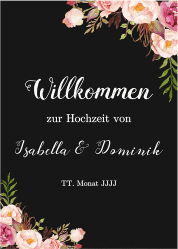 Willkommensschild Poster Flowers 50 x 70 cm Poster schwarz mit bunten Aquarell-Blumen