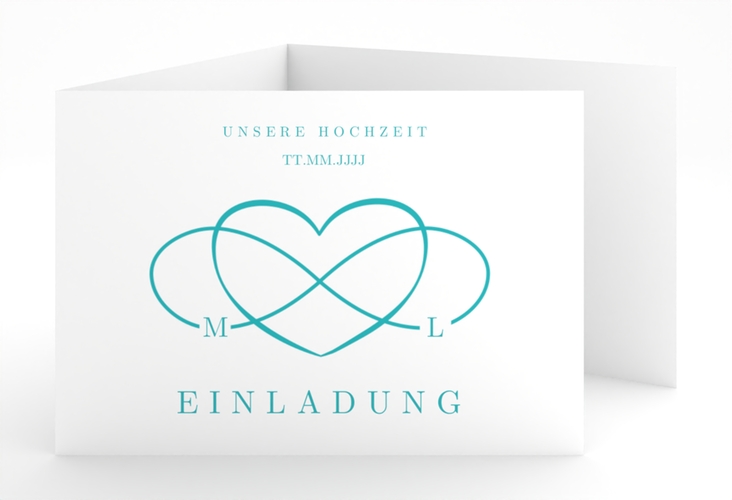 Hochzeitseinladung Infinity A6 Doppel-Klappkarte tuerkis hochglanz