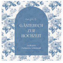 Gästebuch Creation Blue Floral 20 x 20 cm, Hardcover blau mit blauem Blumenmuster auf weißem Grund