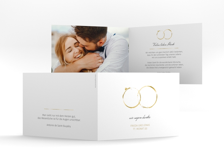 Dankeskarte Hochzeit Trauringe A6 Klappkarte quer minimalistisch gestaltet mit zwei Eheringen
