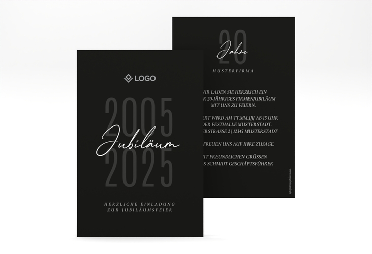 Party Einladungskarte Jubilee A6 Karte hoch schwarz elegant für jedes Jubiläum