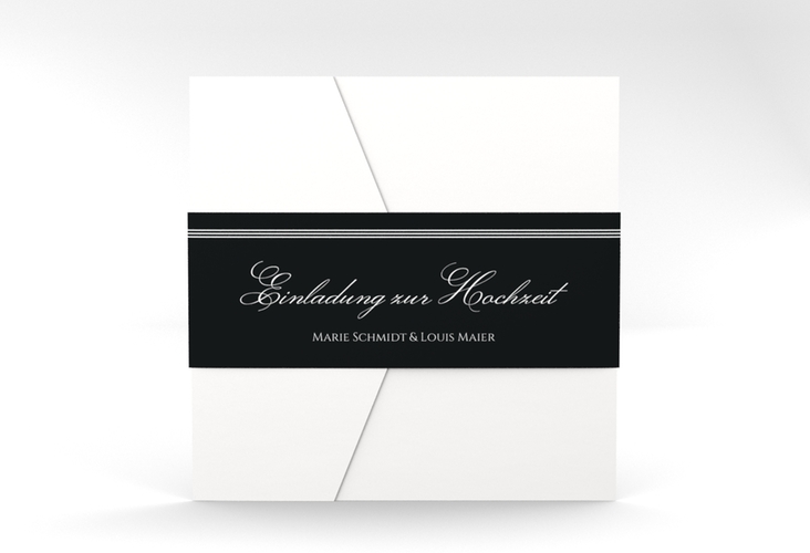 Hochzeitseinladung Elegancy Pocketfold schwarz hochglanz
