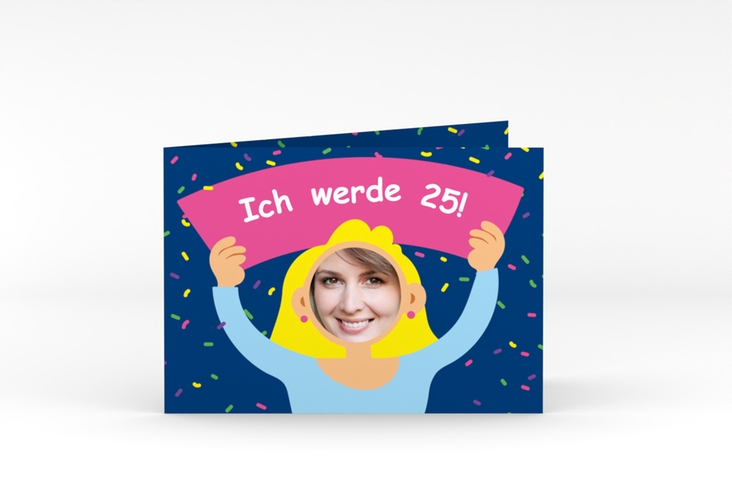 Einladung Geburtstag Comic Woman A6 Klappkarte quer