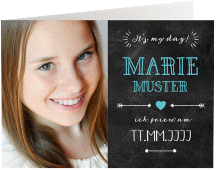 Klick: Details zu Einladung Jugendweihe "Type" anzeigen Einladung Jugendweihe Type A6 Klappkarte quer blau