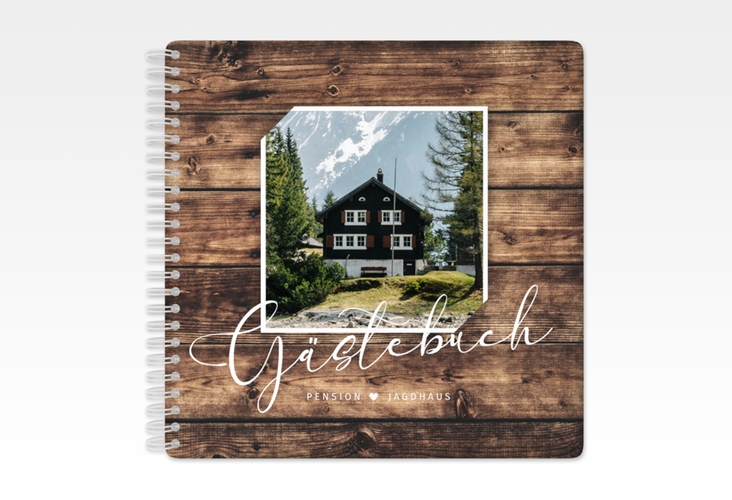 Gästebuch Ferienwohnung Jagdhaus Ringbindung in Holz-Optik mit Foto
