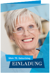 Einladung 70. Geburtstag Shapes A6 Klappkarte hoch blau