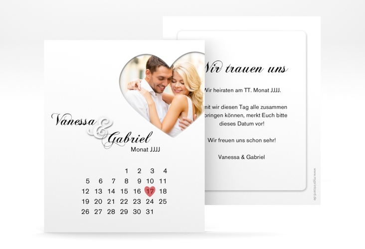 Save the Date-Kalenderblatt Sweetheart Kalenderblatt-Karte weiss