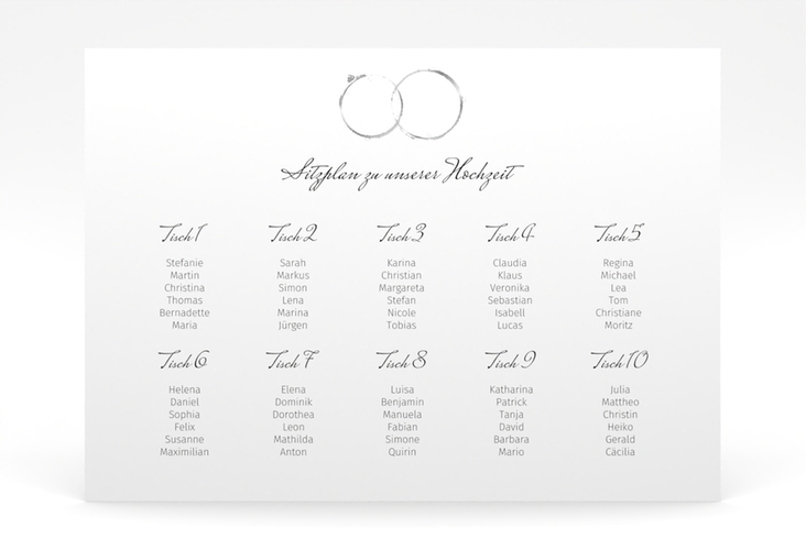 Sitzplan Poster Hochzeit Trauringe 70 x 50 cm Poster grau minimalistisch gestaltet mit zwei Eheringen