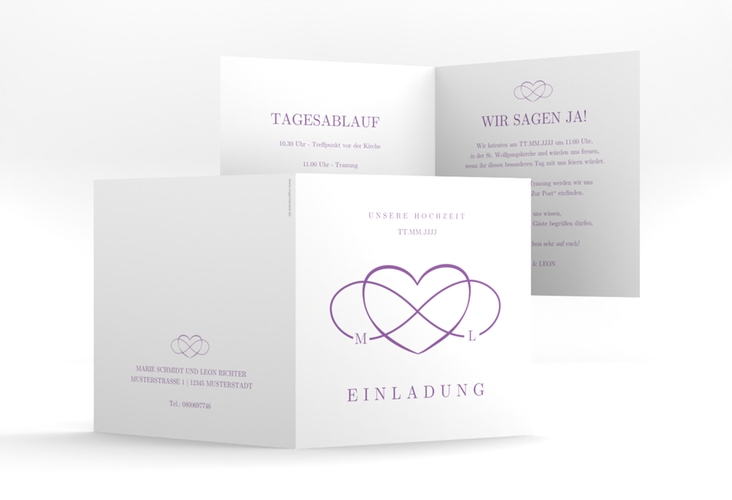 Hochzeitseinladung Infinity quadr. Klappkarte lila