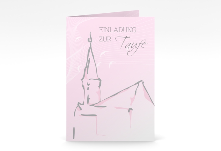Taufeinladung Church A6 Klappkarte hoch rosa hochglanz
