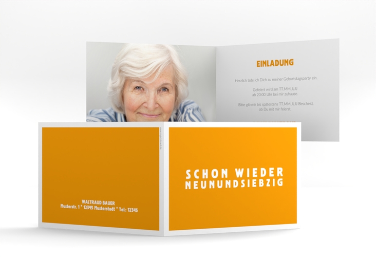 Einladung 80. Geburtstag Gag A6 Klappkarte quer orange