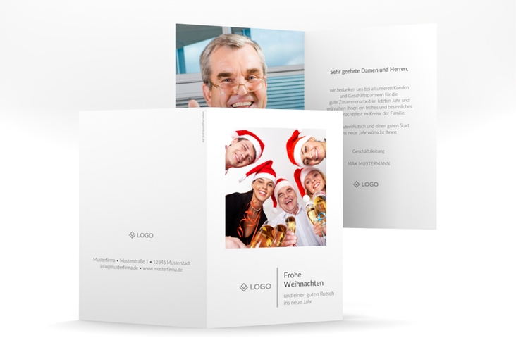 Business-Weihnachtskarte "Weihnachtsfeier" DIN A6 Klappkarte schlicht mit Firmenlogo