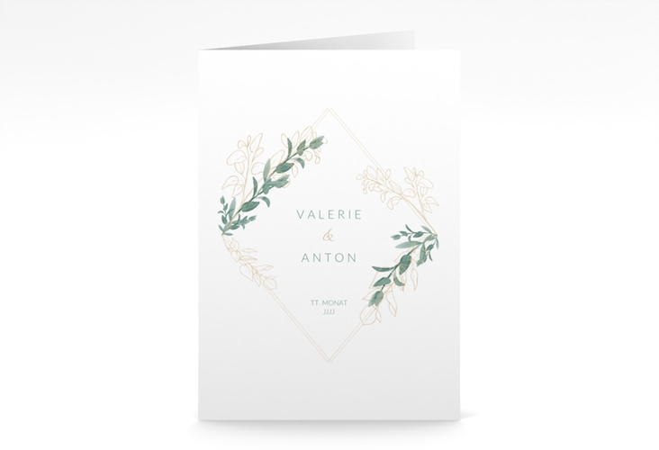 Menükarte Hochzeit Verde A5 Klappkarte hoch weiss