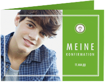 Konfirmationseinladung Poculum A6 Klappkarte quer gruen