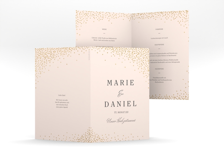 Menükarte Hochzeit Glitter A5 Klappkarte hoch rosa