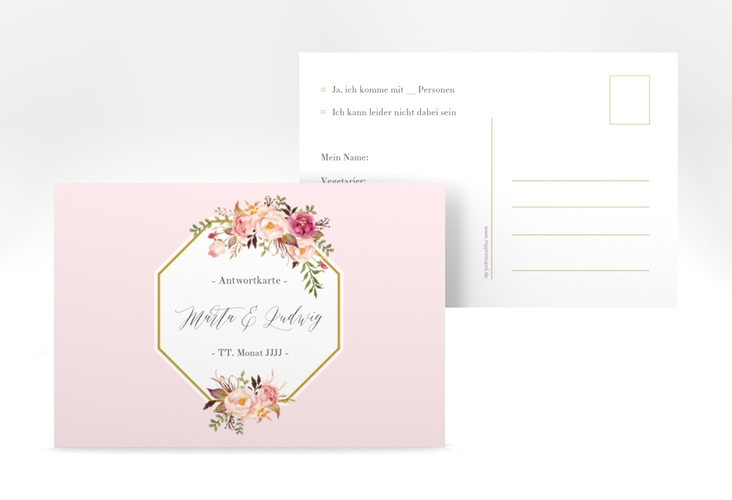 Antwortkarte Hochzeit Prachtvoll A6 Postkarte rosa