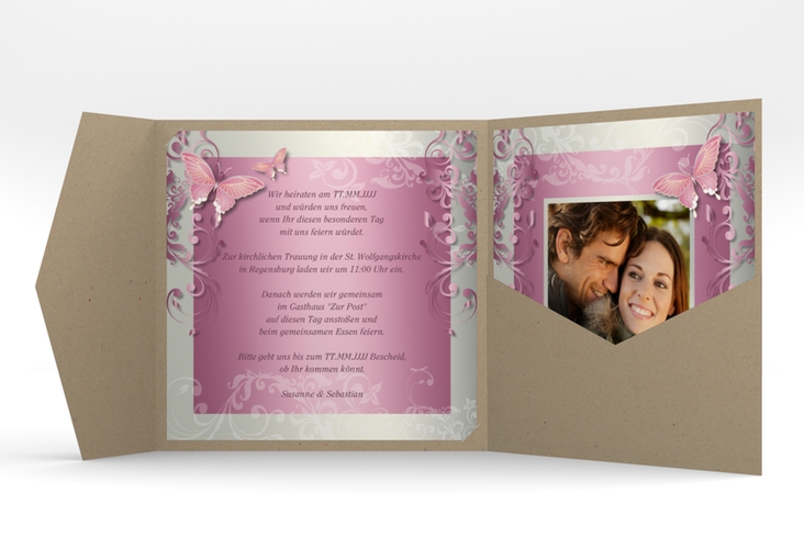 Hochzeitseinladung Toulouse Pocketfold rosa hochglanz