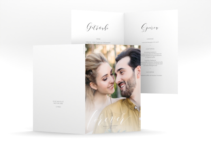 Menükarte Hochzeit Promise A5 Klappkarte hoch weiss hochglanz