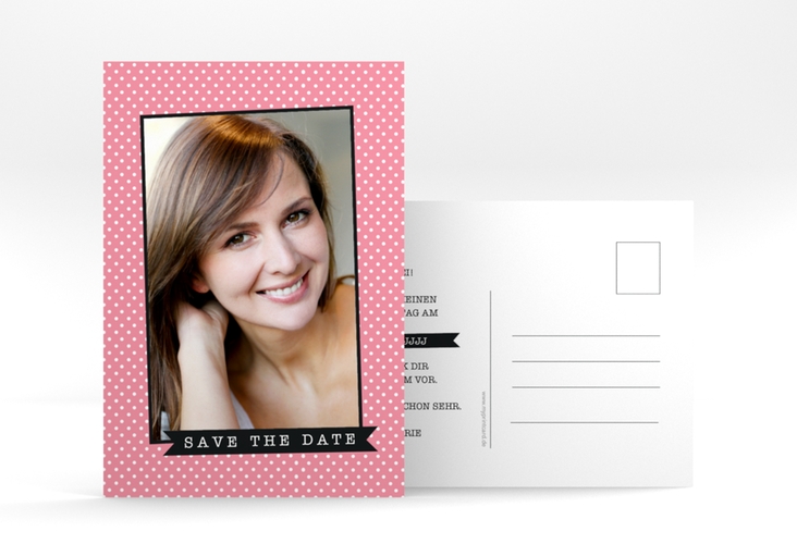 Save the Date-Postkarte Geburtstag "Polkadots" DIN A6 Postkarte im Rockabilly-Design mit Punkten
