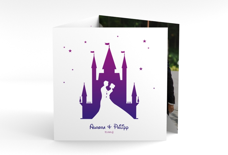 Dankeskarte Hochzeit "Castle" Quadr. Karte doppelt lila