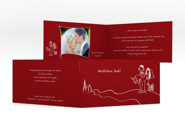 Danksagungskarte Hochzeit Pisa lange Klappkarte quer rot
