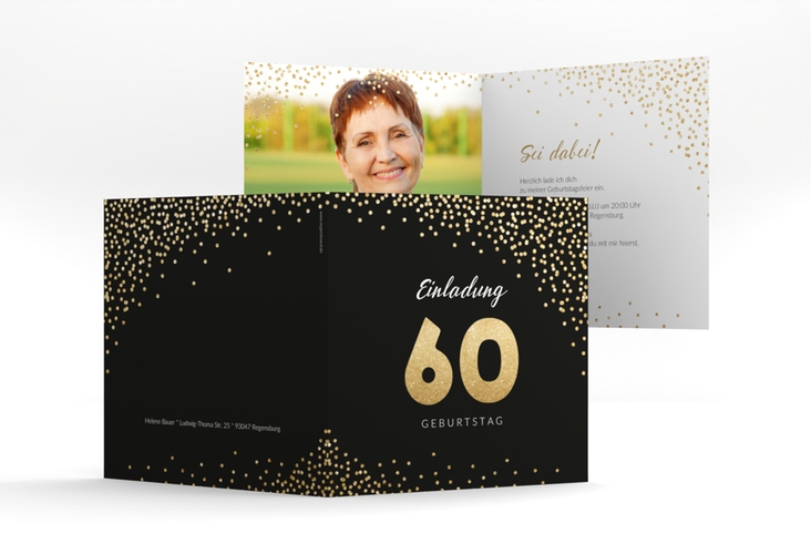 Einladung 60. Geburtstag Glitzer quadr. Klappkarte