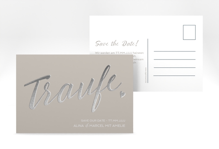 Save the Date-Postkarte Traufe A6 Postkarte grau