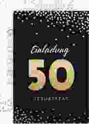 Einladung 50. Geburtstag Glitzer A6 Karte hoch gold