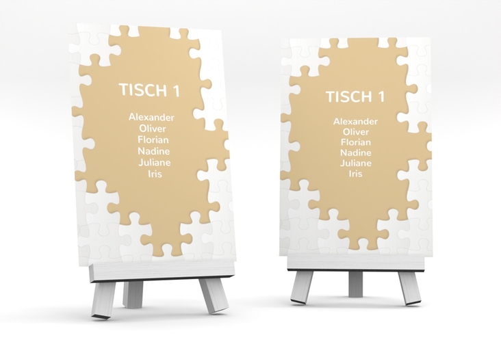 Tischaufsteller Hochzeit Puzzle Tischaufsteller beige