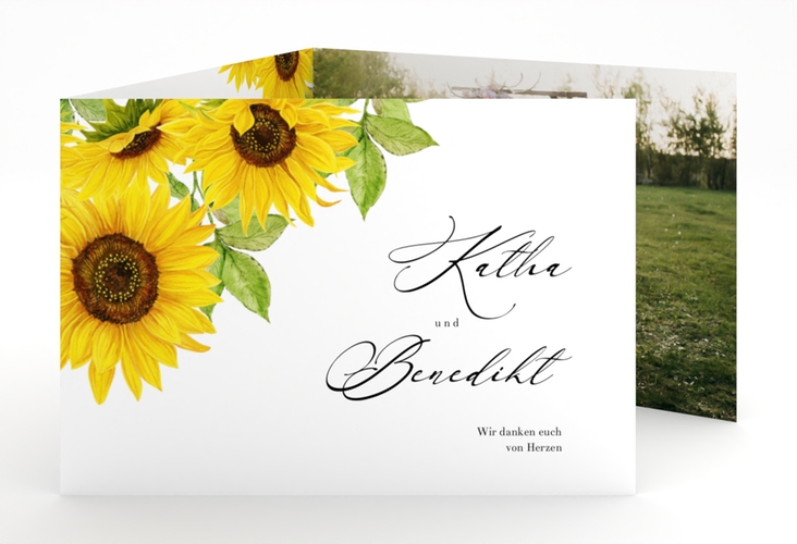 Danksagungskarte Hochzeit Sonnenblume A6 Doppel-Klappkarte weiss