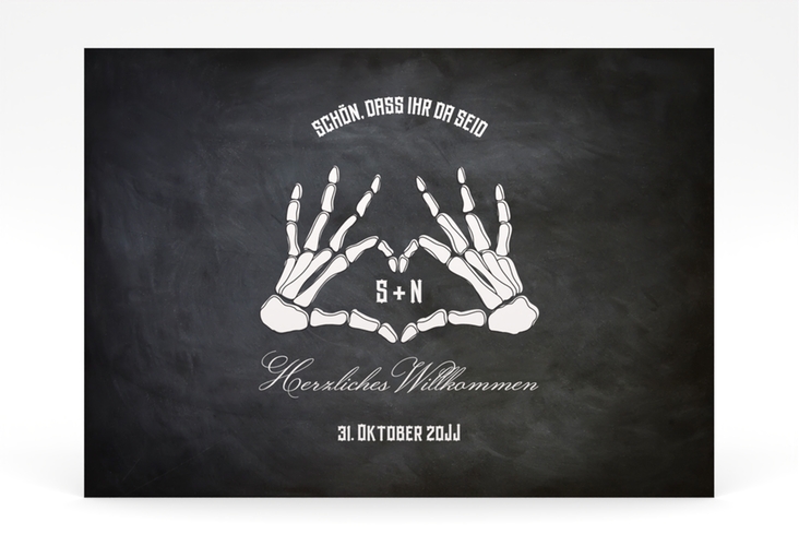 Willkommensschild Poster Skeleton 70 x 50 cm Poster schwarz mit Skelett-Händen