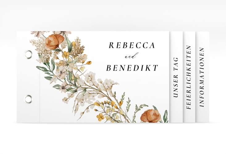 Hochzeitseinladung Wildfang Booklet weiss mit getrockneten Wiesenblumen