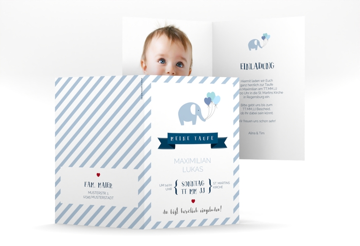 Einladungskarte Taufe Jumbo A6 Klappkarte hoch weiss