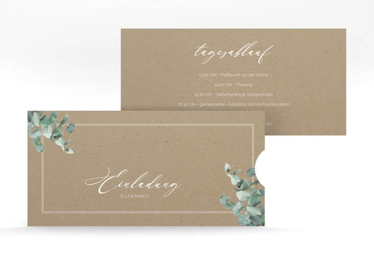 Hochzeitseinladung Eucalypt Einsteckkarte Kraftpapier mit Eukalyptus und edlem Rahmen