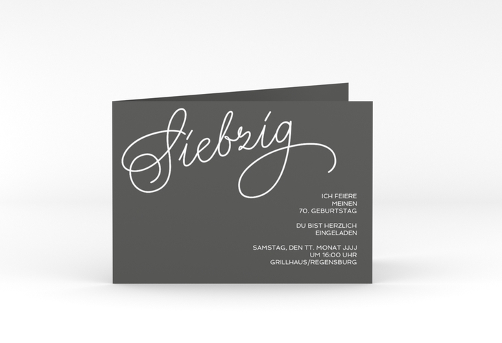 Einladung 70. Geburtstag Schwungvoll A6 Klappkarte quer grau