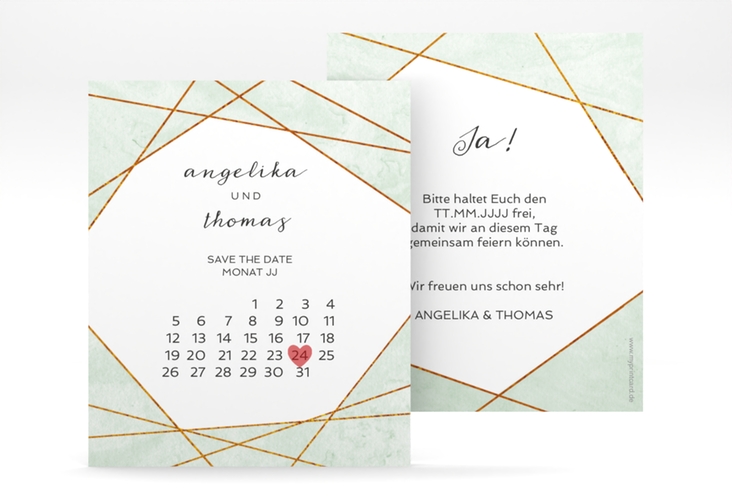 Save the Date-Kalenderblatt Asymmetry Kalenderblatt-Karte gruen