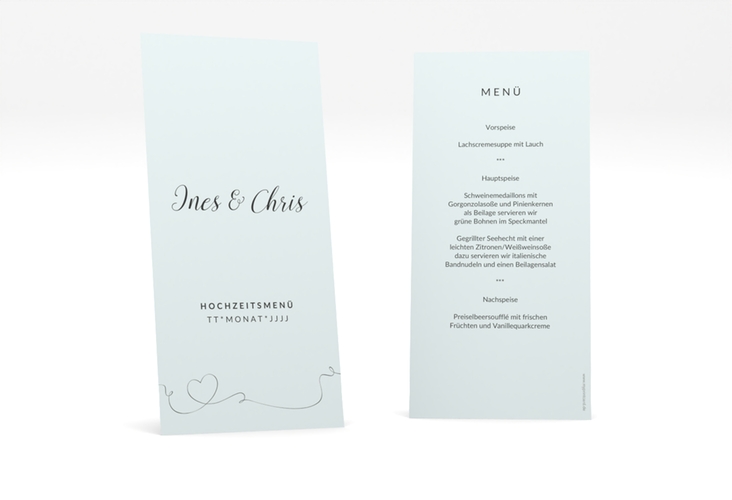 Menükarte Hochzeit Dolce lange Karte hoch tuerkis hochglanz