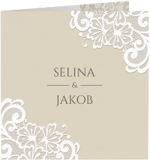 Klick: Details zu Hochzeitseinladung "Vintage" anzeigen Hochzeitseinladung Vintage quadr. Klappkarte beige mit floraler Spitze