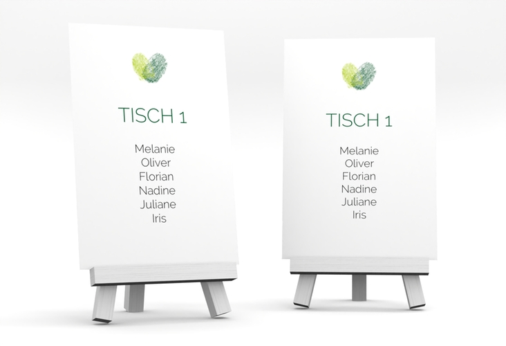 Tischaufsteller Hochzeit Fingerprint Tischaufsteller gruen schlicht mit Fingerabdruck-Motiv