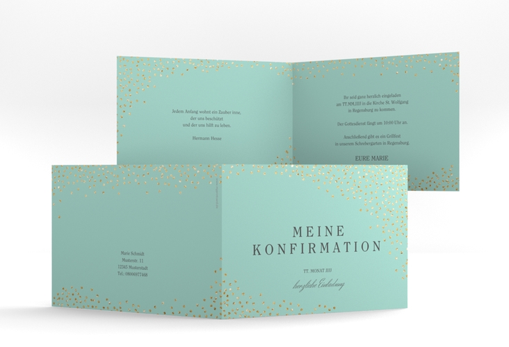 Einladung Konfirmation Glossy A6 Klappkarte quer mint