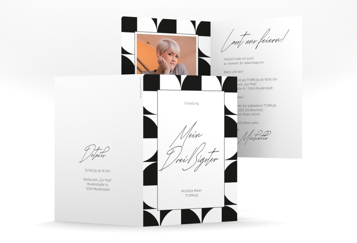 Einladung 30. Geburtstag Schwarzweiss A6 Klappkarte hoch
