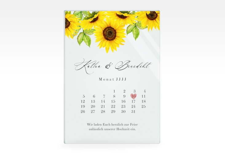 Acryl-Hochzeitseinladung Sonnenblume Acrylkarte hoch weiss