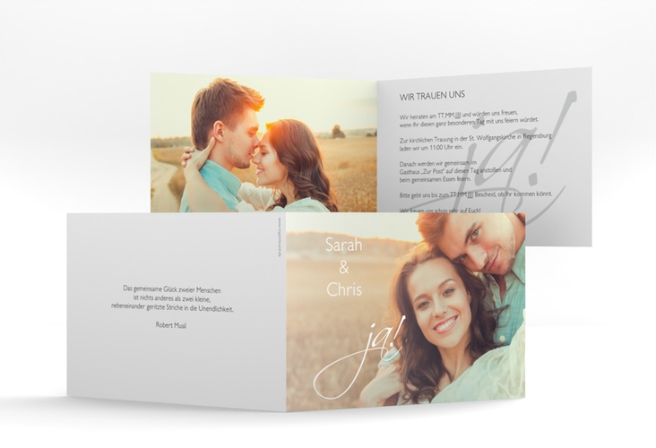 Hochzeitseinladung Clarity A6 Klappkarte quer weiss